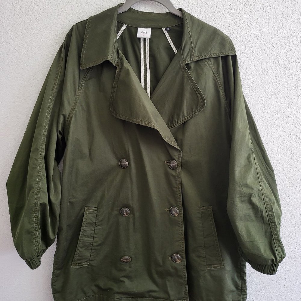 Cabi green 3/4 rouched sleeve double breasted button up jacket Size M